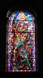 Saint-Georges terrassant le dragon par le vitrailliste Georges Gross (église Saint-Georges de Raon L'Étape).