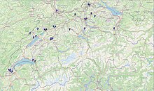 map of Switzerland with pins showing where Wikimedia CH's 2022 events took place