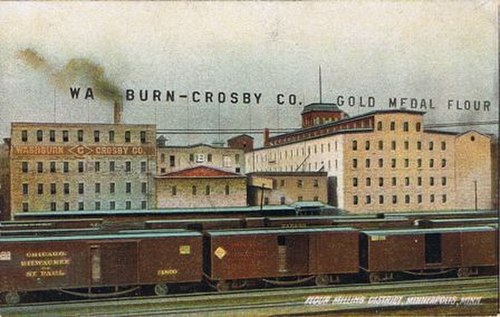 Postcard image of the Gold Medal Flour factory in Minneapolis c. 1900