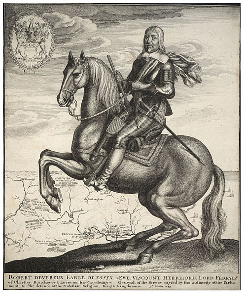 Robert Devereux depicted as Captain General on horseback, an engraving by Wenceslas Hollar