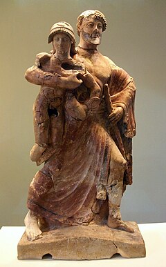Zeus i Ganimedes, terracota. Taller corinti, 480-479 aC. Museu arqueològic d'Olímpia.JPG