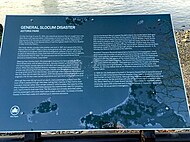Historical marker in Astoria Park, Queens, overlooking the Hell Gate section of the East River, past where the burning ship began to sink "General Slocum" Disaster marker - Astoria Park, Queens.jpg