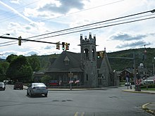 Main Street at Spang Street / Church Street, locally referred to as "The 5-points" 1789 - Roaring Spring - Main St approaching Spang St - Church St.JPG