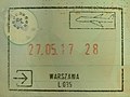 Entry stamp for air travel, issued at Warsaw Chopin Airport