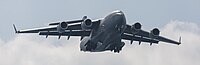 A US Air Force C-17 Globemaster III, tail 00-0171, on final approach to Kadena Air Base in Okinawa, Japan. It is assigned to the 176th Wing of the Alaska Air National Guard, and is originally from Joint Base Elmendorf–Richardson in Anchorage, Alaska.