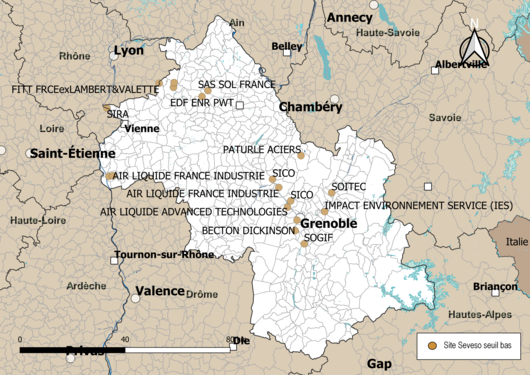 Carte des sites « Seveso seuil bas ».