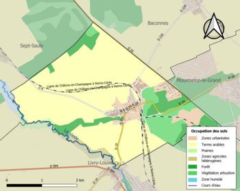 Kaart van de gemeente met de belangrijkste infrastructuur, bodemgebruik en omliggende gemeenten