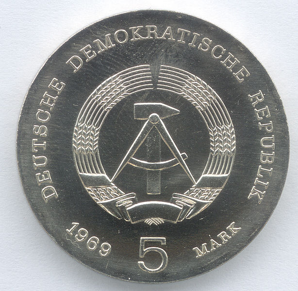 Datei:5 Mark DDR 1969 - 75. Todestag von Heinrich Hertz - Wertseite.JPG