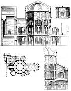 Plan und Ansichten der Pfalzkapelle zu Aachen.