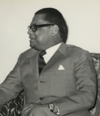 Abu Sayeed Chowdhury at the office of the Vice-Chancellor of Dacca University, November 1970.png
