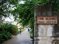 Today the site of the Alamo Mission is a museum AlamoMissionSign.jpg