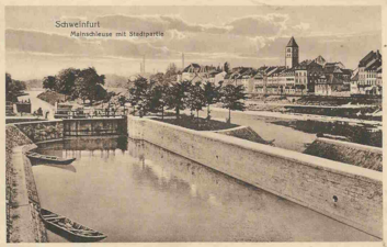 Koppelschleuse mit Schleusenkanal und Main (rechts) 1927