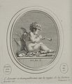 Amour at peace in the reign of Justice; engraved print by Madame de Pompadour of a drawing by Boucher, after an engraved gemstone by Guay c. 1755