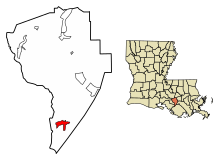 Assumption Parish Louisiana Eingemeindete und nicht eingetragene Gebiete Bayou L'Ourse Highlighted.svg