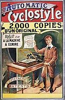 1891年に発売を開始した自動謄写器「オートマチック・サイクロスタイル」を宣伝するフランスでのゲステットナー社広告。