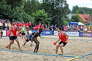 Deutsch: Beachhandball Europameisterschaften 2019 (Beach handball Euro); Tag 2: 3. Juli 2019 – Männer, Vorrunde Gruppe A, Türkei-Spanien 0:2 (16:23, 20:29) English: Beach handball Euro; Day 2: 3 July 2019 – Men Preliminary Round Group A – Turkey-Spain 0:2 (16:23, 20:29)