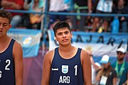 Deutsch: Beachhandball bei den Olympischen Jugendspielen 2018; Tag 7, 13. Oktober 2018; Jungen, Spiel um Platz Drei– Argentinien-Kroatien 2:0 English: Beach handball at the 2018 Summer Youth Olympics at 13 October 2018 – Boys Bronze Medal Match – Argentina-Croatia 2:0