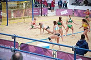 Deutsch: Beachhandball bei den Olympischen Jugendspielen 2018; Tag 5, 10. November 2018; Mädchen, Hauptrunde - Ungarn-Argentinien 1:2 English: Beach handball at the 2018 Summer Youth Olympics at 11 October 2018 – Girls Main Round – Hungary-Argentina 1:2