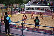 Deutsch: Beachhandball bei den Olympischen Jugendspielen 2018; Tag 5, 10. November 2018; Mädchen, Hauptrunde - Chinese Taipei (Taiwan)-Niederlande 1:2 English: Beach handball at the 2018 Summer Youth Olympics at 11 October 2018 – Girls Main Round – Chinese Taipei (Taiwan)-Netherlands 1:2