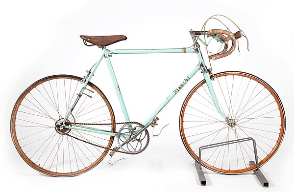 The steel frame racing bicycle by the Italian company Bianchi used by Fausto Coppi to win the 1949 Milan–San Remo race