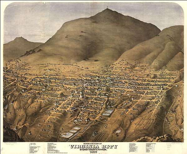 Artist depiction of Virginia City, c. 1875