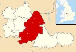 Birmingham shown in the West Midlands county