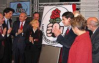 Launch of Rose in the Fist in 2006 (in the center, from left to right: Enrico Boselli, Emma Bonino and Daniele Capezzone) Bonino Rnp.jpg