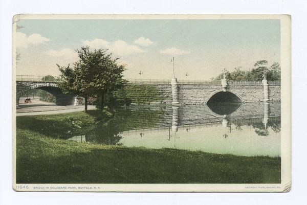 Historical postcard illustrating a bridge in Delaware Park. Bridge in Delaware Park, Buffalo, N.Y (NYPL b12647398-69605).tiff