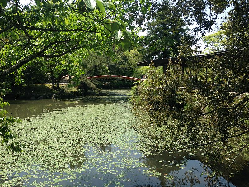 File:Bridge on Hishigataike Pond in Usa Shrine.JPG