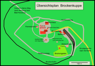 Location of the Brocken Garden on the summit of the mountain Brockenkuppe wp.png