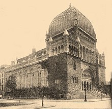 The Temple Beth-El congregation (synagogue pictured) at 76th Street merged in 1927 with Congregation Emanu-El. Brockhaus and Efron Jewish Encyclopedia e2 219-0.jpg