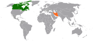 Mapa indicando localização do Canadá e do Irã.