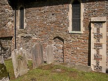 Roman bricks in the chancel wall Canterbury St Martin chancel wall.jpg