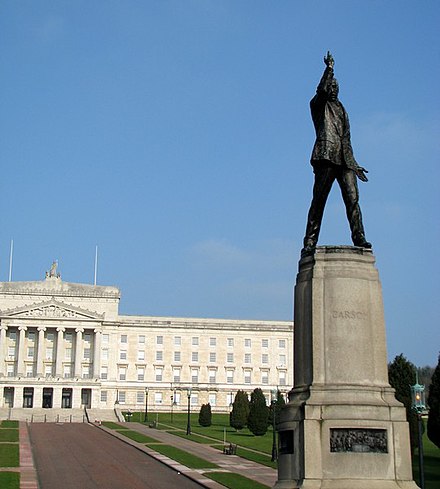 The statue of Lord Edward Carson in front of Parliament Buildings, Stormont