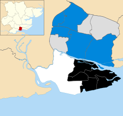 Map showing the results of the 2021 Castle Point Borough Council election Castle Point UK local election 2021 map.svg