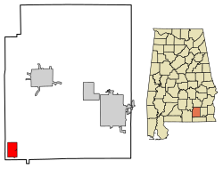 Location of Kinston in Coffee County, Alabama.