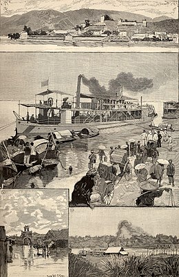 French colonies in 1891 (from Le Monde illustre)
1. Panorama of Lac-Kai, French outpost in China
2. Yun-nan, in the quay of Hanoi
3. Flooded street of Hanoi
4. Landing stage of Hanoi Colonies of the second French colonial empire.jpg