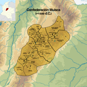 Muisca territory and nearby peoples within modern-day Colombia ConfederacionMuisca.png