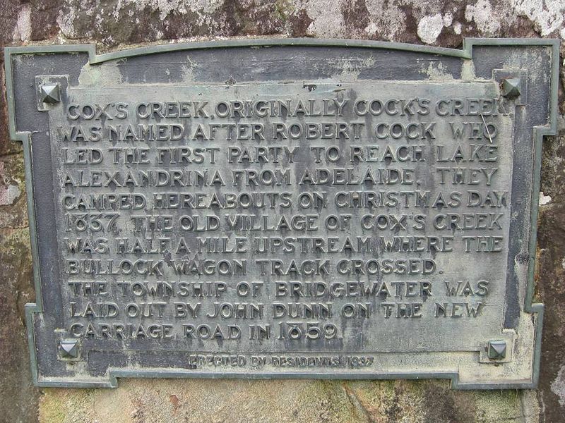 File:Cox's Creek plaque, Bridgewater.JPG