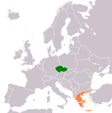 Česko (zelená) a Řecko (oranžová) na mapě Evropy