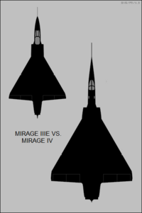 Dassault Mirage IIIE and Mirage IV top-view silhouette comparison.png