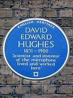 David Edward Hughes 1831-1900 scientist and inventor of the microphone lived and worked here.jpg