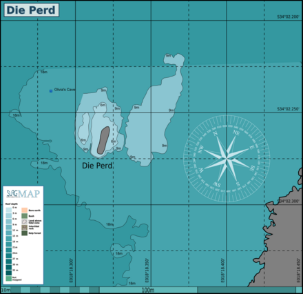 Map of the dive site "Die Perd" off Duiker Point on the Cape Peninsula