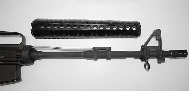 A semi-auto Bushmaster Dissipator barrel which uses a similar short-barrel, standard length hand-guard concept to the CAR-15 Carbine