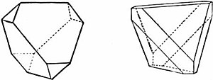 Historical drawings of truncated tetrahedron and slightly chamfered tetrahedron. EB1911 Crystallography Figs. 30 & 31.jpg