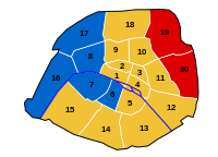 Mehrheiten in den 20 Pariser Arrondissements: ﻿Emmanuel Macron ﻿François Fillon ﻿Jean-Luc Mélenchon
