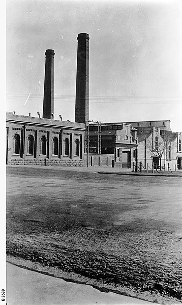 Adelaide Electric Supply Co. power station, East Tce, view from Rymill Park, c.1926