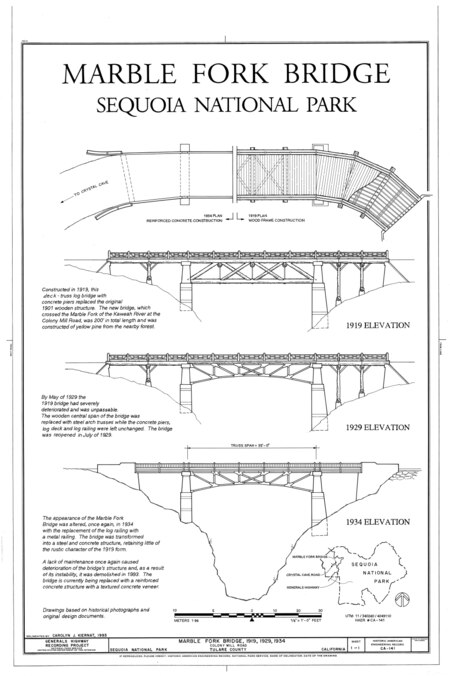 ไฟล์:Elevations and Plan - Marble Fork Bridge, Spanning Marble Fork of Kaweah River on Crystal Cave Road, Three Rivers, Tulare County, CA HAER CAL,54-THRIV.V,3- (sheet 1 of 1).tif