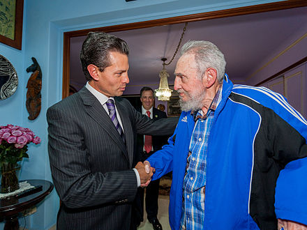Castro with Mexican president Enrique Peña Nieto, January 2014; even in retirement, Castro continued his involvement with politics and international affairs.