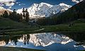 A reflection of Killer Mountain Nanga Parbat in a small lake in morning